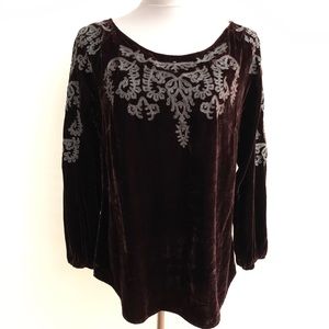 SUNDANCE velvet velour top embroidered top